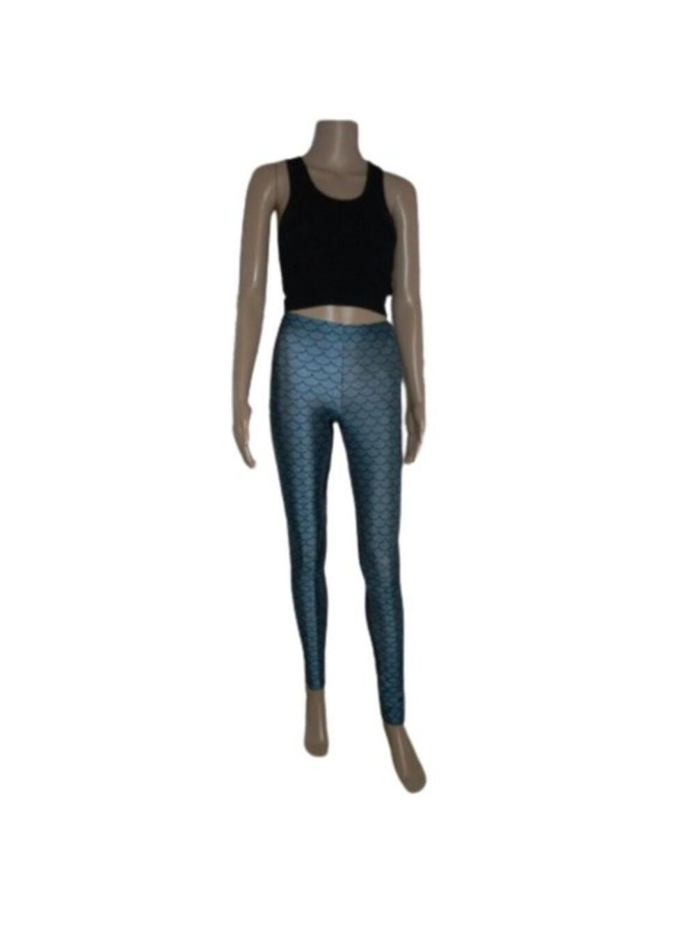 Mermaid Blue Shiny Soft Leggings Pants. Size Medium. Pre-loved in Good Condition